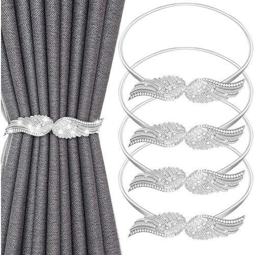 (Argent)Lot De 4 Embrasses De Rideaux Simples, Attache Rideau Réglable Avec Corde À Ressort En Métal Pour Maison Chambre Salon Bureau