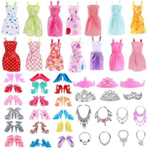 32 Vêtements De Poupée Barbie, 10 Habits 10 Paires Chaussures 6 Colliers 6 Couronnes Style Aléatoire Vêtements Barbie Poupée Accessoires Pour La Poupée Barbie De 11 Pouces?La Couleur Et Le Style Du Pr