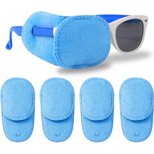 (Bleu)Cache Oeil Enfant 4 Pièces, Cache Oeil Medical Pour Amblyopie Orthoptiste Adultes Et Enfants, Couvre Lunettes Eye Patches
