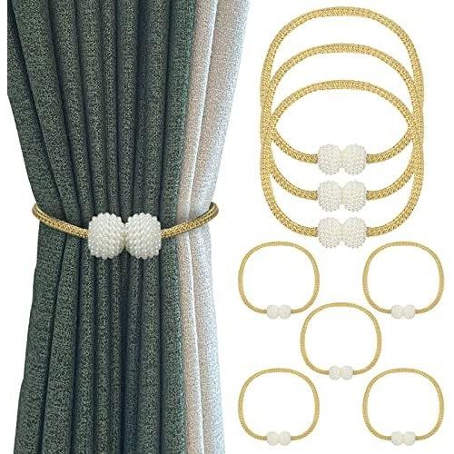 (Gold) 8 Pièces Embrasses De Rideau, Embrases Pour Voilages Avec Perle, Moderne Attache De Rideau Boucles, Décoration De Bureau,Domicile,Hôtel