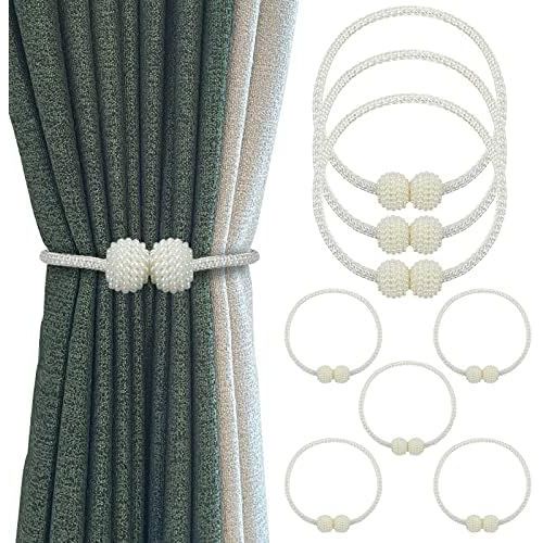 (White) 8 Pièces Embrasses De Rideau, Embrases Pour Voilages Avec Perle, Moderne Attache De Rideau Boucles, Décoration De Bureau,Domicile,Hôtel