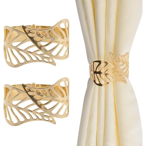 2 Pièces Métal Créatif Rideau Corde Boucles Feuille Creuse Pince À Rideau Décorative Accessoire Décoratif Fenêtre Pour Bureau À Domicile (Or)