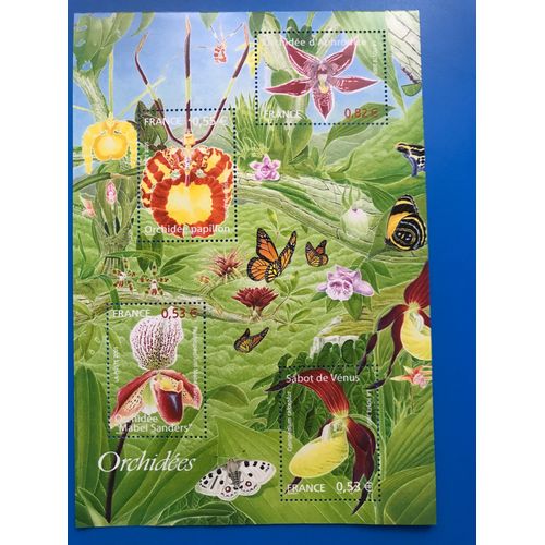 Bloc Feuillet 81, 4 Timbres, Les Orchidées ( Aphrodite, Papillon, Manël Sandres, Sabot De Vénus) Année 2005, Gomme Intacte