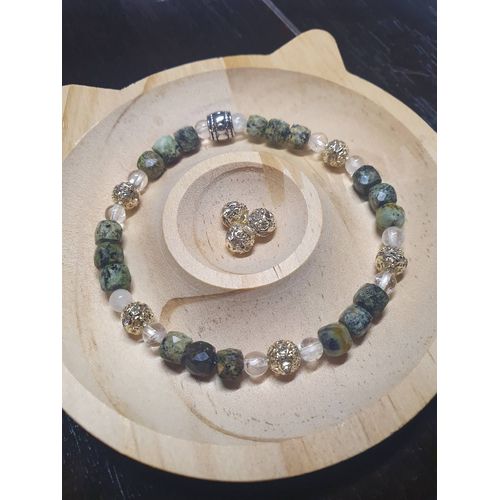Bracelet En Pierres Naturelles : Turquoise Africaine Et Cristal De Roche