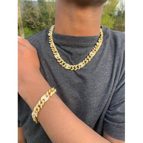 Graine De Café Glacé De Miami Et Son Bracelet Couleur Or 20 Pouces Rap