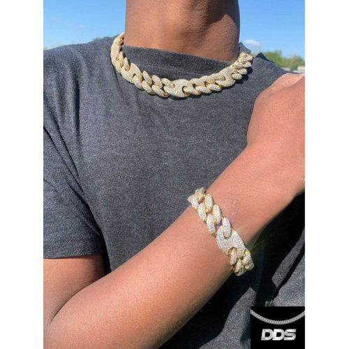 Pack Grosse Graine De Café Glacé Et Son Bracelet Couleur Or 18 Pouces Et 8 Pouces Rap