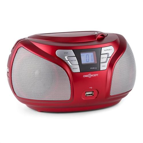 oneConcept Groovie RD WH Boombox Bluetooth CD UKW AUX MP3 rouge