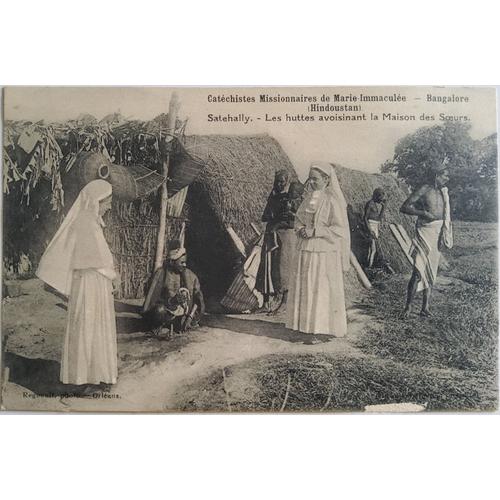 Carte Postale Ancienne, Inde, Bangalore, Cathéchistes Missionnaires De Marie Immaculée, Satehally Huttes Avoisinant La Maison Des Soeurs