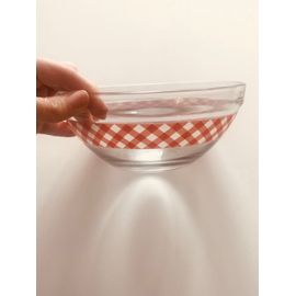 Saladier En Verre Transparent Avec Frise Petits Carreaux 17cm De Diamètre Et 7cm De Hauteur