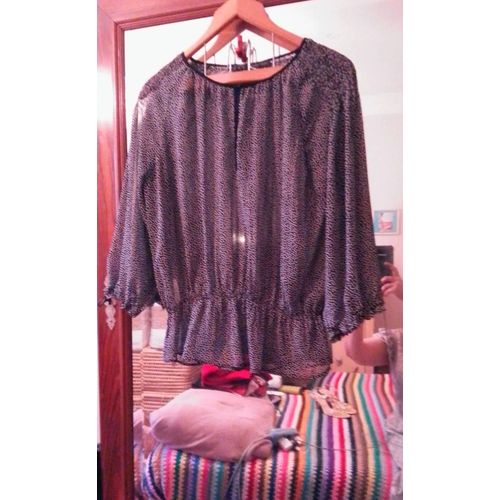 Blouse 3/4 Noire A Pois Blancs 42 Xl Zara Basic.