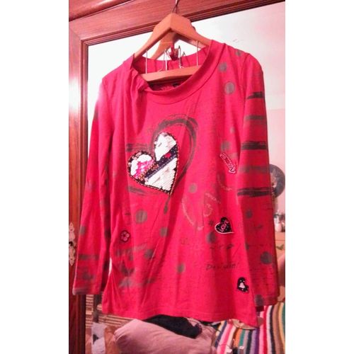 Top Rouge Motifs Perles Colorées 40 L Desigual.