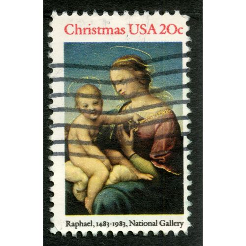 Timbre Oblitéré Usa 20c, Christmas, Raphael 1483-1983, National Gallery