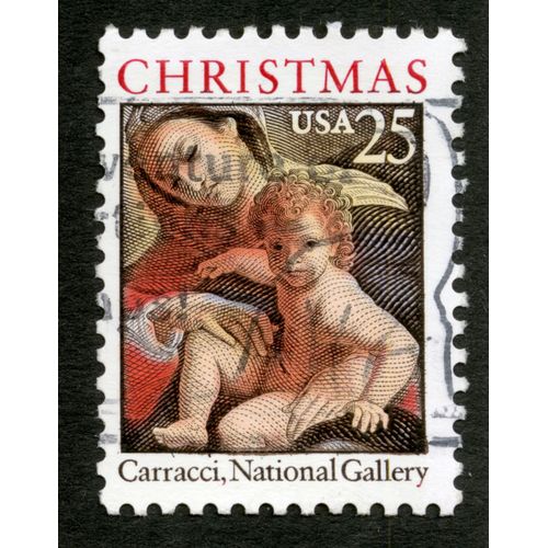 Timbre Oblitéré Usa, Christmas, Carracci, National Gallery, 25