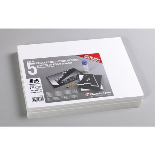 Clairefontaine Carton Mousse Lot 5 Feuilles A4 10mm - Blanc