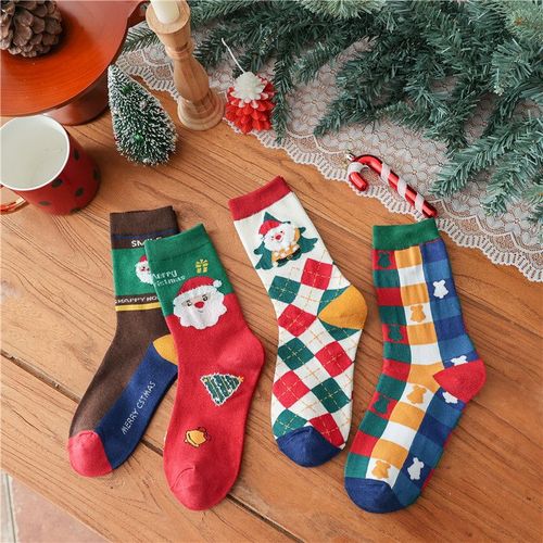 4 Paires De Chaussettes De Noël Colorées Pour Femmes, Chaussettes De Noël Pour Filles, Tailles 37-42