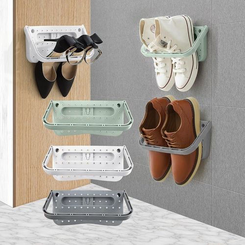 6 Pièces Étagère À Chaussures Murale, Étagère À Chaussures Suspendue Pliante Économiseur D'espace Pour Support De Rangement De Chaussures Sans Perçage Support De Chaussures En Plastique Amovible Pour