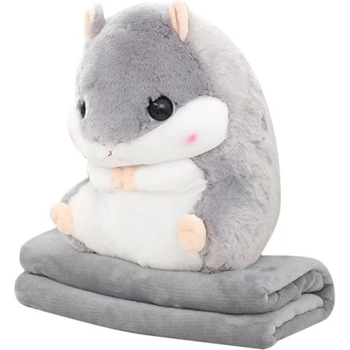Couverture D'oreiller En Peluche Hamster Mignon-Gris, Couverture De Climatiseur Adaptée Au Canapé Tv, Au Bureau, À La Sieste, À La Literie