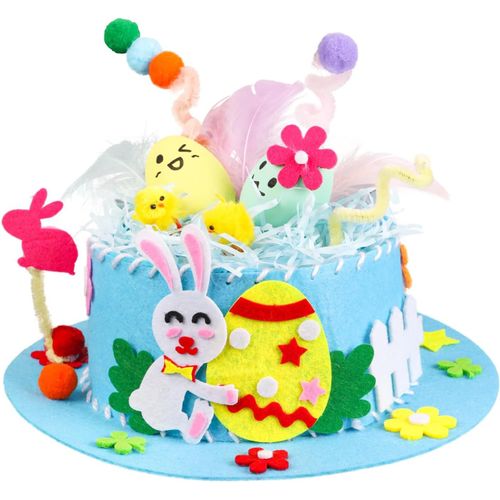 Chapeaux De Pâques Diy (Bleus, Non Finis) ? Ensemble De Décoration De Chapeau Pour Enfants, Chapeaux Melon De Pâques Pour Garçons Et Filles ? Diy Amusant Pour Les Enfants