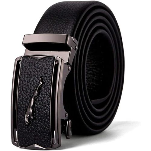 Mens Belt Genuine Leather Ratchet Belts For Men, Stylish Jaguar Metal Buckles Sliding Automatic Waist Belt Business Dress Suits Casual Jeans For Boys/Fathers Gift, Gun 125cm