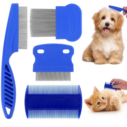 Peigne Anti Puces Pour Chien Peigne De Toilettage Pour Chien Et Chat Peignes Anti Taches Pour Animaux De Compagnie Outil De Retrait De Toilettage Des Dents Fines (4 Pièces)