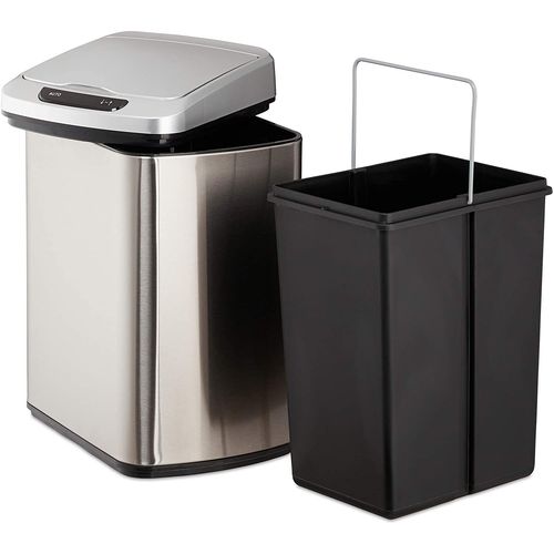 Poubelle Couvercle Automatique Avec Récipient Sceau 12 Litres Argenté Helloshop26 13_0002336