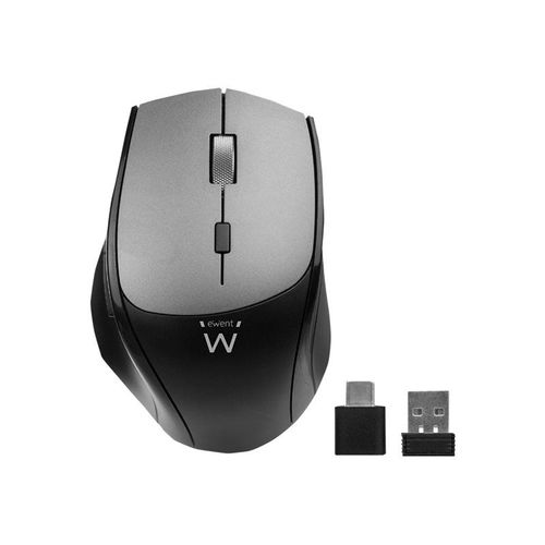 Ewent EW3245 - Souris - pour droitiers - 7 boutons - sans fil - 2.4 GHz - récepteurs sans fil USB / USB-C - noir