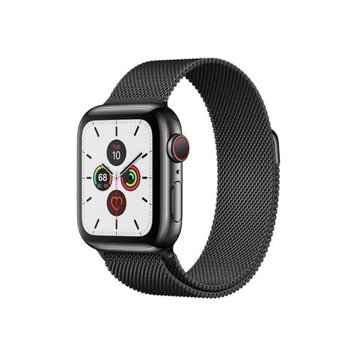 Apple Watch Series 5 (Gps + Cellular) 40mm - Boitier Acier Inoxydable Noir Sidéral Avec Bracelet Milanais Noir Sidéral