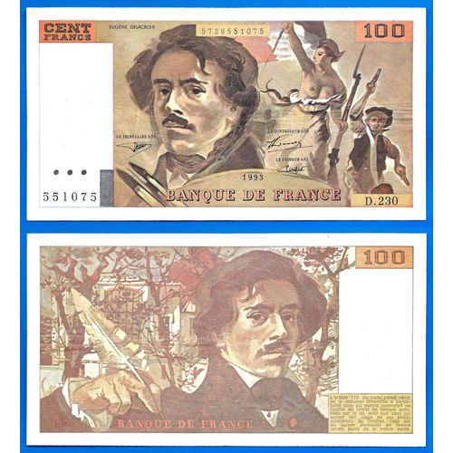France 100 Francs 1993 Delacroix Billet Franc Frs Frc Frcs