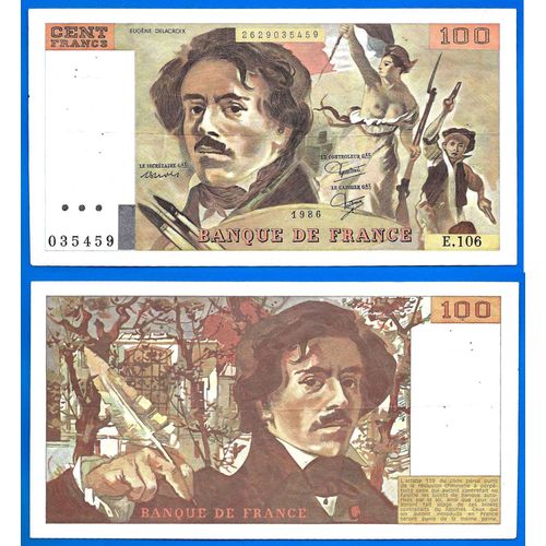 France 100 Francs 1986 Delacroix Billet Franc Frs Frc Frcs