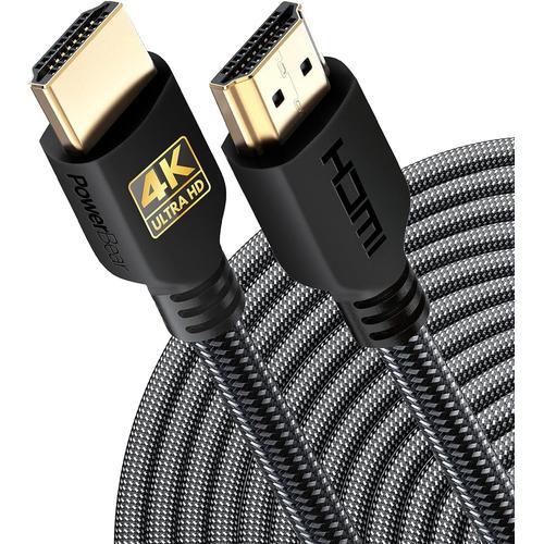 PowerBear Câble HDMI 4K de 2 m | Haute vitesse, en nylon tressé et connecteurs plaqués or, 4K 60Hz, Ultra HD, 2K, 1080P, compatibilité ARC & CL3 | pour ordinateur portable et bien plus encore