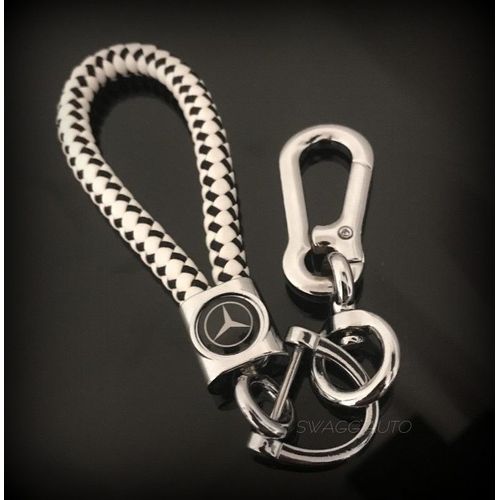 Porte-Clés En Cuir + Mousqueton Acier Inoxydable Logo Mercedes Classe A/B/C/E Amg