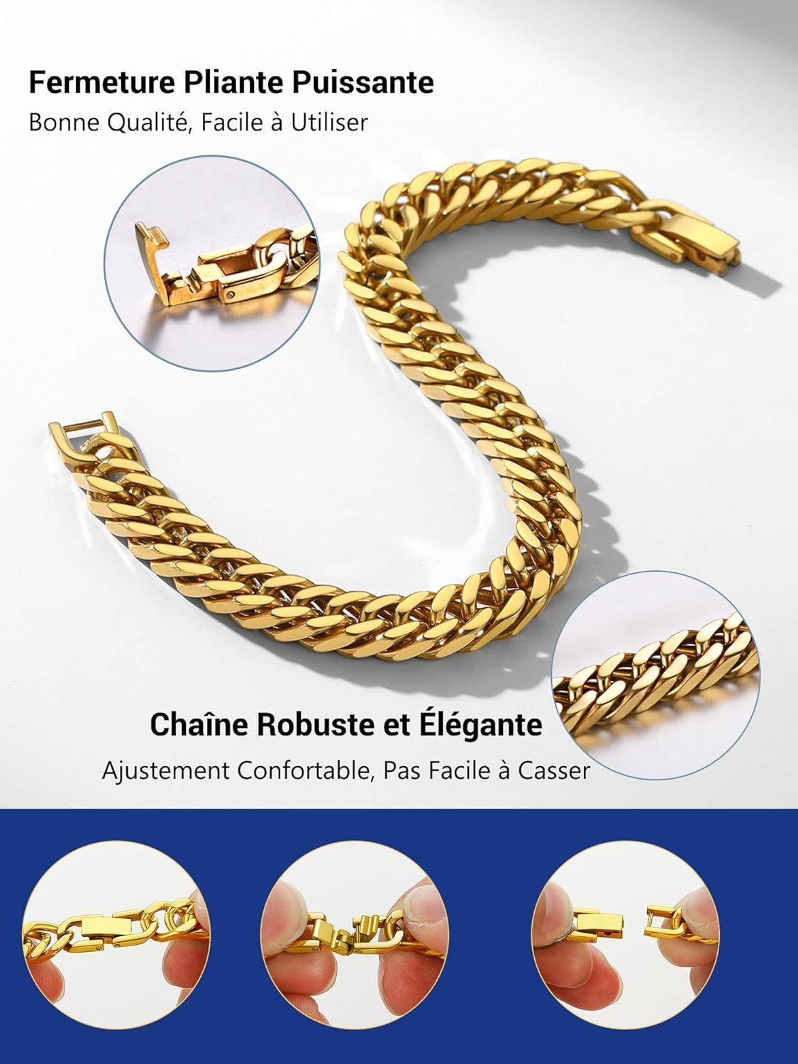 01 Or - 8mm Gourmette Homme 19/21/23cm, Chane Bracelet Mail... - 3