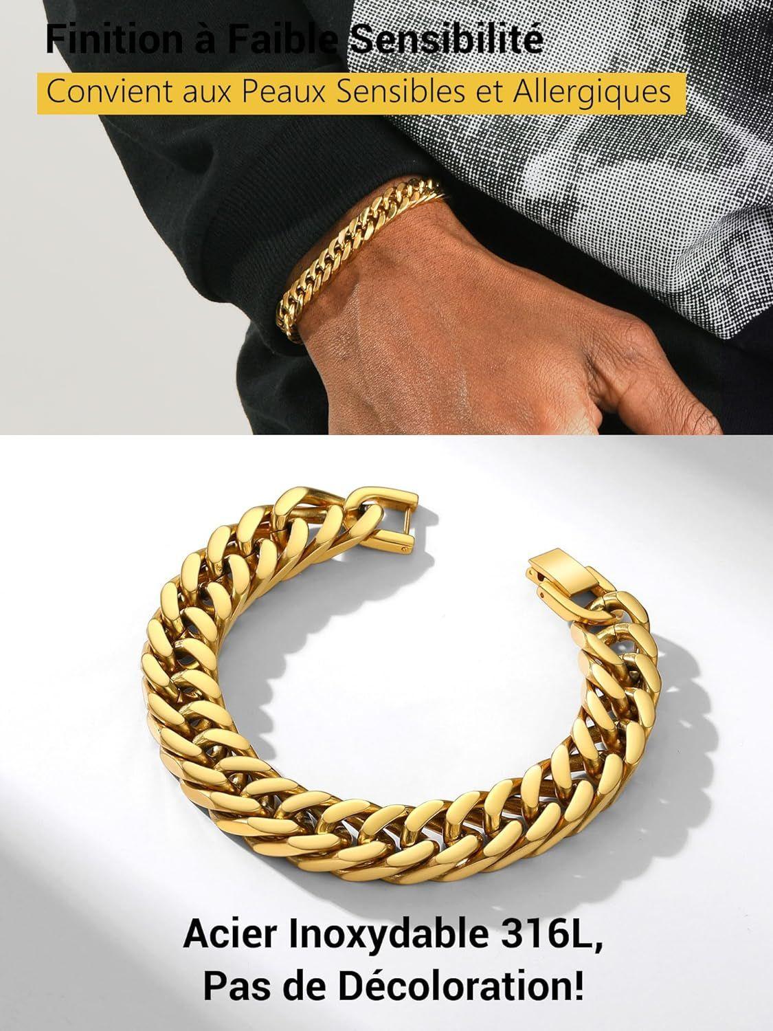 01 Or - 8mm Gourmette Homme 19/21/23cm, Chane Bracelet Mail... - 4