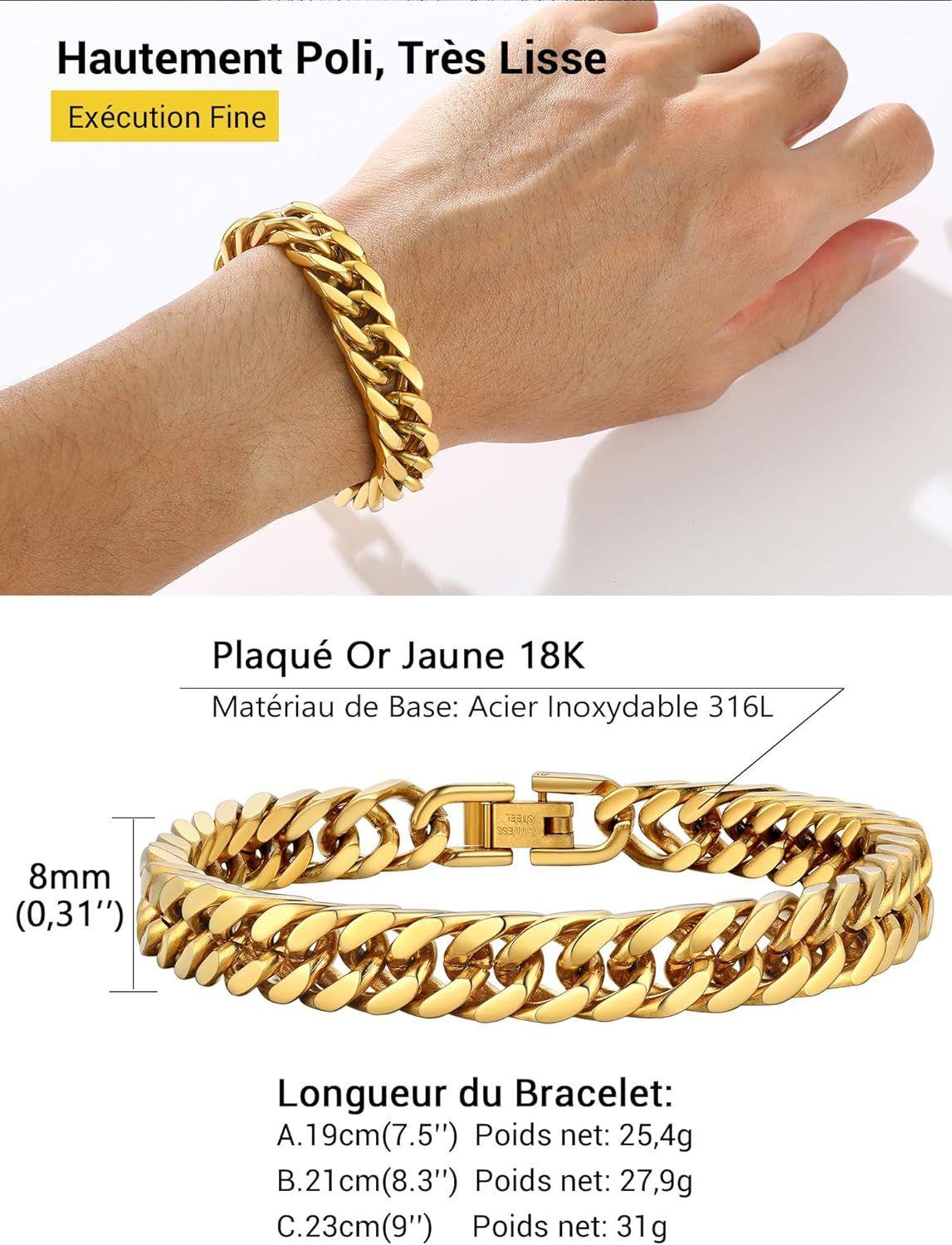 01 Or - 8mm Gourmette Homme 19/21/23cm, Chane Bracelet Mail... - 5