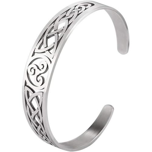 Triskele Noeud Celtique En Acier Inoxydable Bracelet Manchette En Argent Évider Symbole Vintage Amulette Nordique Odin Bijoux Pour Femmes Hommes