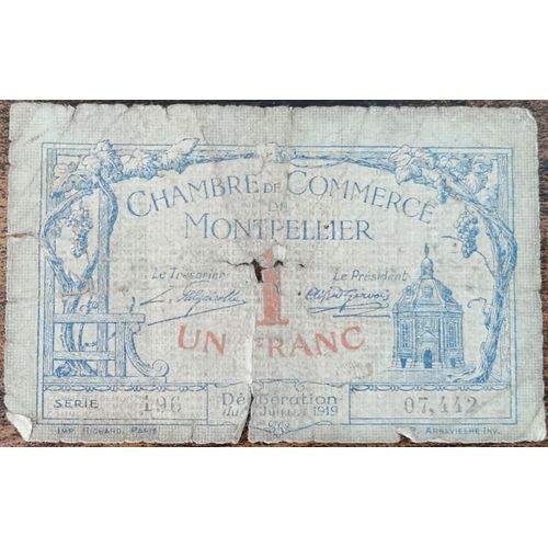 Billet 1 Franc Chambre De Commerce De Montpellier 1919 - Nécessité - Série 196