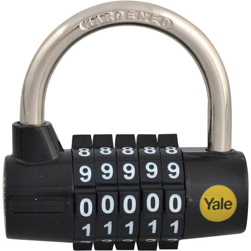 Yale Y160/48/123/1 - Cadenas à Code avec Combinaison programmable 5 chiffres, 69 mm, Zinc, Noir - Pour Casier Scolaire Ecole, Vestiaire de sport, Boîte à Outils, Armoire, chaîne