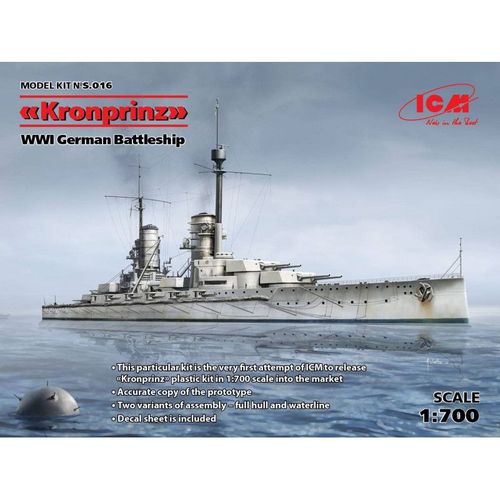 Kronprinz (Pleine Coque Et Ligne D'eau), Wwi German Battleship - Maquette De Bateau Icm Icms016-Icm