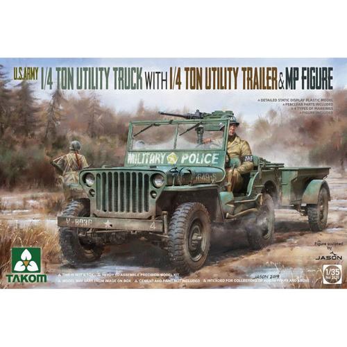 Camion Utilitaire & Frac14 Ton Us Army Avec Remorque Utilitaire & Frac14 Ton + Figurine Mp - Takom Tak02126-Takom