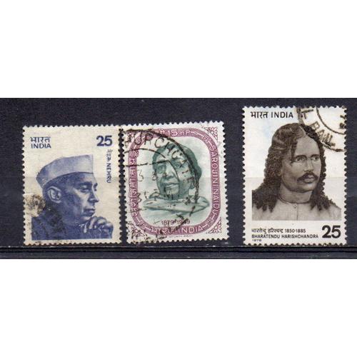 Inde- Lot De 3 Timbres Oblitérés- Personnages Célèbres