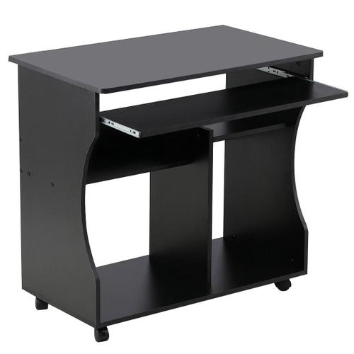 Yaheetech Bureau Table Informatique Table D'ordinateur ¿¿ Roulettes Avec Grand Support Clavier Coulissant 4 ¿¿Tag¿¿Res Noir