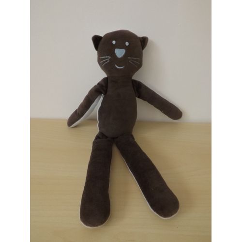 Doudou Grand Chat Marron Bleu Bou'chou Monoprix