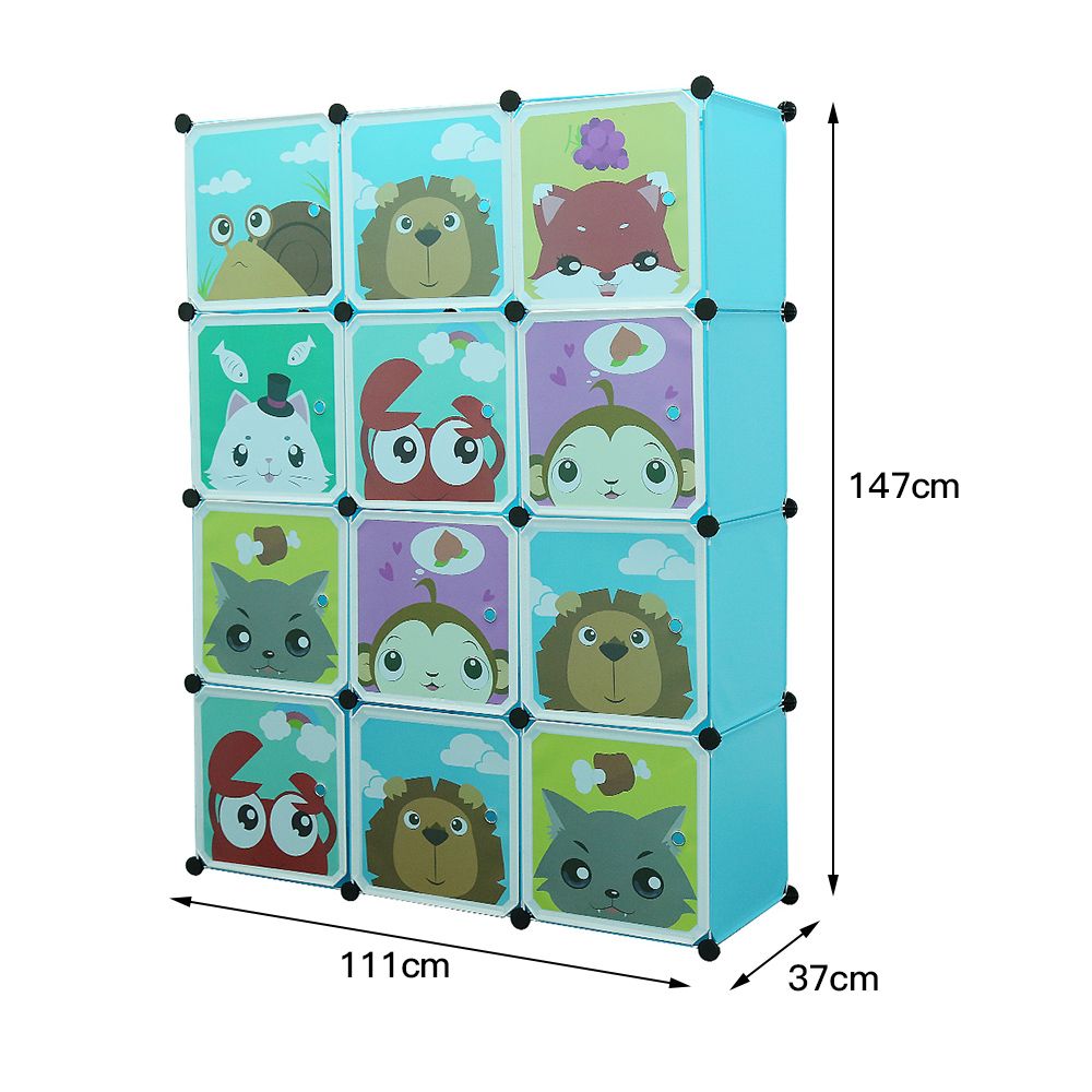 Armoire Penderie Plastique Enfants Bleu 12 Cubes Armoire Etagere Meuble De Rangement Pour Vetements Chaussures Jouets Cartoon Rakuten