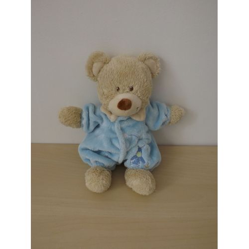 Peluche Doudou Ours Baige Combinaison Bleu Avion Nuage Tex