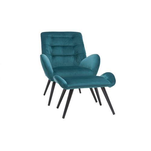 Fauteuil Et Repose-Pieds Design En Velours Bleu Pétrole Zoe