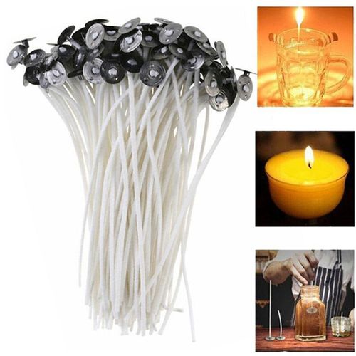 15cm Meche Bougie Naturelle Coton Avec 100 Pices Autocollants  Mche  Points Double Face Et 1 Pice Support Meche Bougie Acier Inoxydable