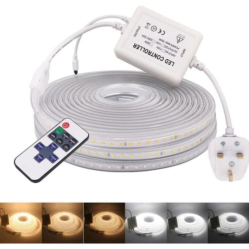 15m Ruban Led Blanc Chaud Dimmable 220 V Flexible Ruban  Led 120 Leds 2835smd,Bande Led Impermable Rglable Via Variateur Pour Miroir Dressing,Meuble,Escalier,Chambre,Cuisine (1 Mtre,Blanc)