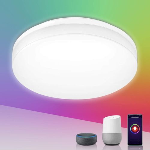 15w Plafonnier Led Connecte Wifi 1250lm Couleurs Reglables (Rgb+Blanc Froid A Chaud 2700-6500k), Lampe De Plafond Led Etanche Ip54, Telecommande Smartphone App, Travail Avec Alexa/Google Assistant
