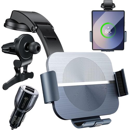 15w Qi Chargeur Induction Voiture,Double Bobine Chargeur Sans Fil Voiture Rapide Automatic Clamping Support Tlphone Voiture Pour Samsung Galaxy Z Fold 6/5/4/3/2/ Xiaomi Oppo