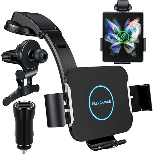15w Qi Chargeur Induction Voiture,Double Bobine Chargeur Sans Fil Voiture Rapide Automatic Clamping Support Tlphone Voiture Pour Samsung Galaxy Z Fold 6/Z Fold 5/4/3/2 Oppo Find N2